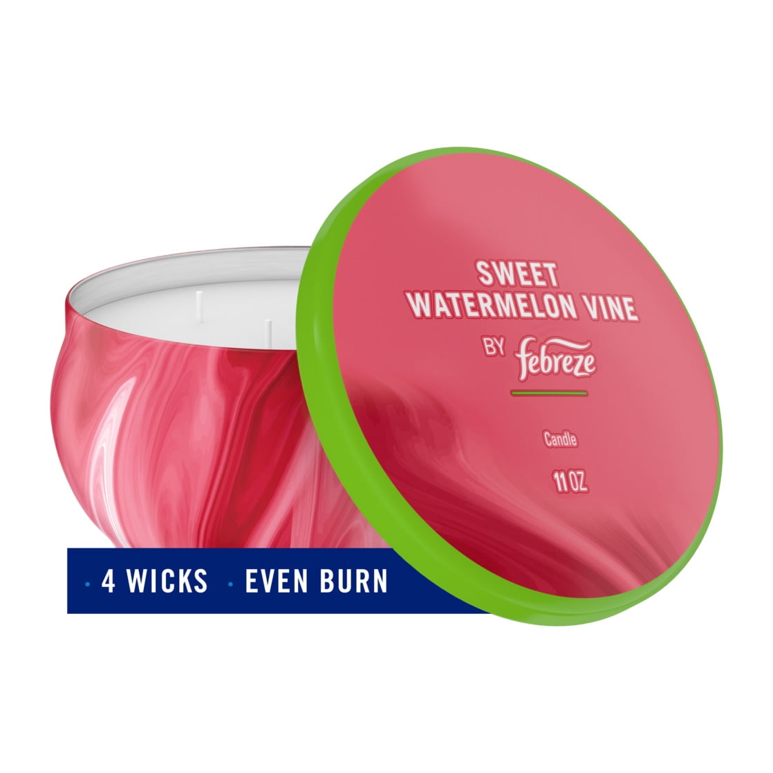 Febreze Scented Candle, Sweet Watermelon Vine Scent, 11 oz 4 Wick Candle, Single Pack