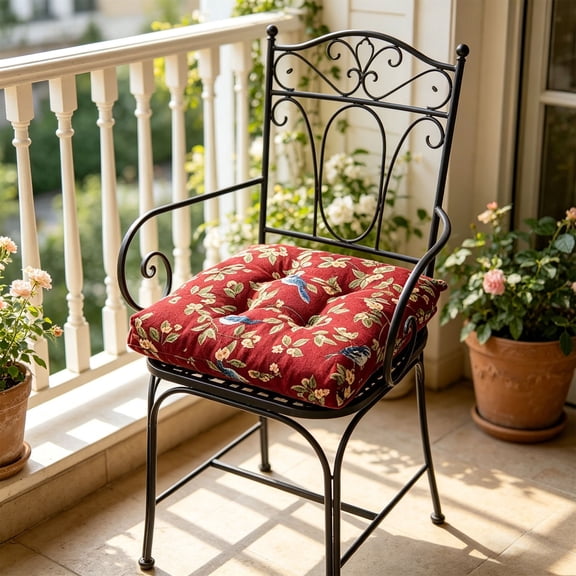 Lounge Chair Cushions, Vintage Floral Bird Pattern Chair Cushion with Tie Straps, Non-Slip Pad for Dining Chairs