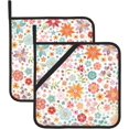 thumbnail image 1 of SKQIT Colorful Embroidery Style Flower Print Pot Holders Set of 2, Kitchen Heat Resistant Potholder for Microwave Cooking Baking Oven End Dishes and BBQ, 1 of 8