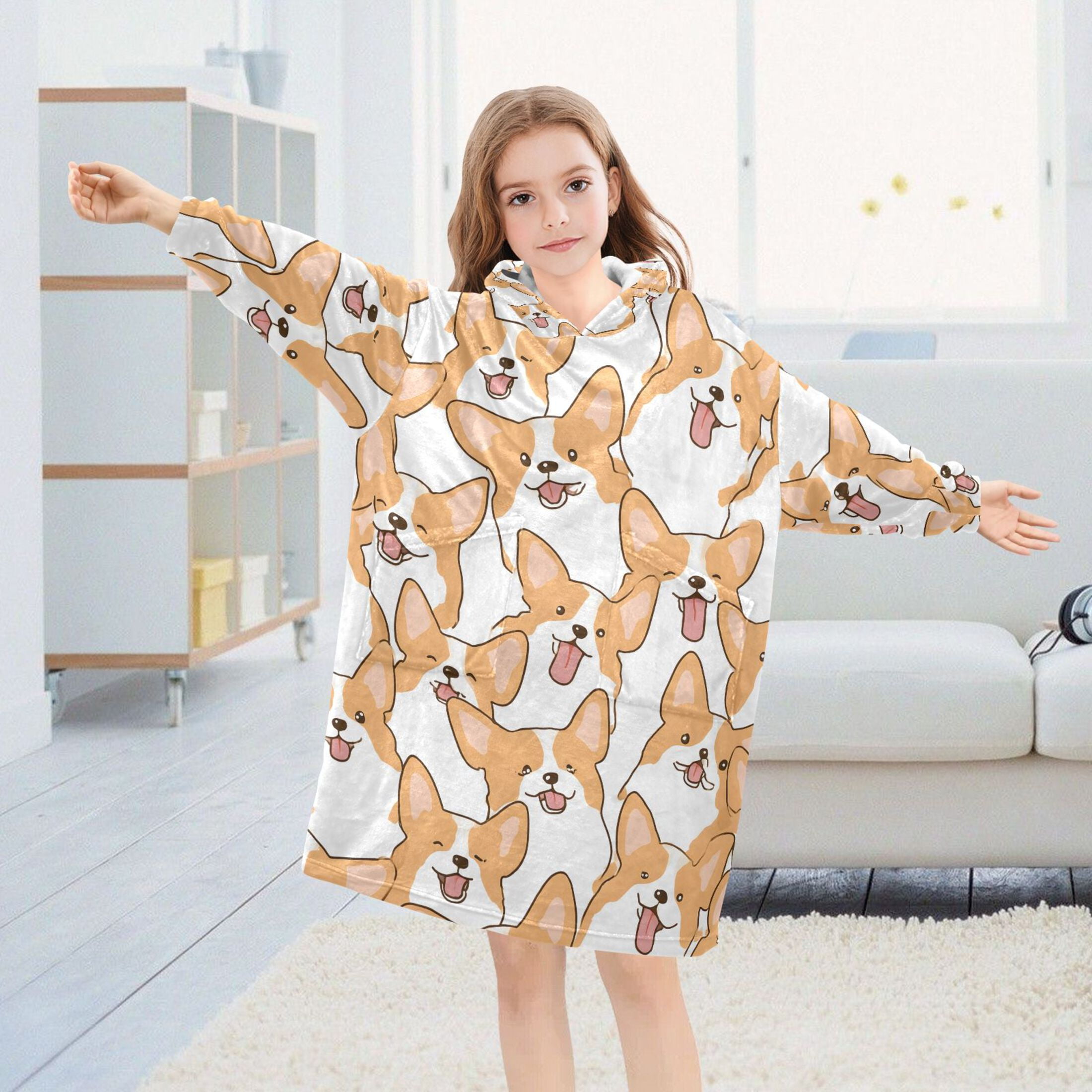 joogoo Blanket Hoodie for Doodle Corgi Dogs Oversize Sweatshirt 3-14 YR L
