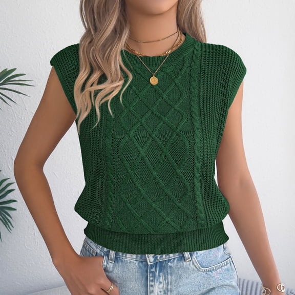 HOMBOM Womens Tank Tops Sleeveless Summer Trendy Green Cable Knit Sweater Top for Women