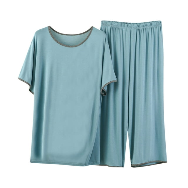 KIHOUT Pyjamas pour Femmes Pyjamas Fins Décontractés en Soie Glacée à Manches Courtes Ensemble de Vêtements de Maison