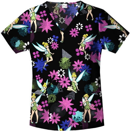 Disney Women's Collection My Sparkle Tink VNeck Scrub Top