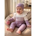 thumbnail image 4 of RUINIXCW Baby Girl Fall Outfits Contrast Color Long Sleeve Romper Pants Headband Hat, 4 of 8