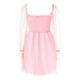 thumbnail image 6 of Gureui Women's Summer Dress, Casual Solid Color Square Neck Long See-Through Sleeve One-Piece Ruffle Hem Dresses, 6 of 9