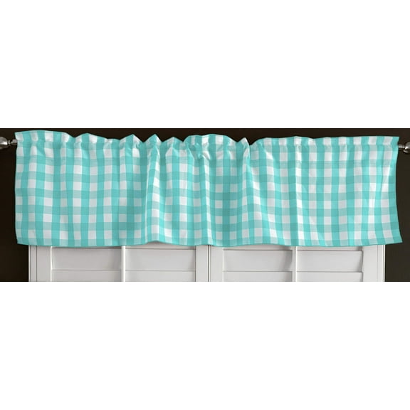 poplin gingham checkered window valance 58 wide aqua mint