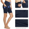 thumbnail image 4 of BALEAF Biker Shorts Women Yoga Gym Workout Spandex Athletic Running Volleyball Tummy Control Compression with Pockets 8" Heather Blue M, 4 of 5