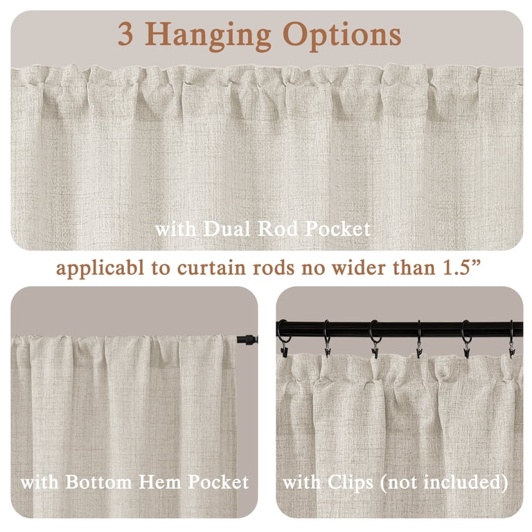 OVZME Judy Cafe Curtains, 30"W x 30"L, Natural Faux Linen photo 6