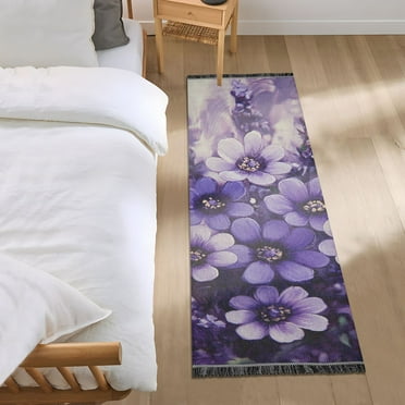 Purple Beautiful Flowers Bedroom Runner Rug 2'x 6' Non Slip Carpet Indoor Home Area Rug Living Room