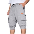 thumbnail image 2 of Mens Capri Pants Summer Casual Heavyweight Elastic Waist Relaxed Fit Cropped Cargo Pants with Pockets, 2 of 9