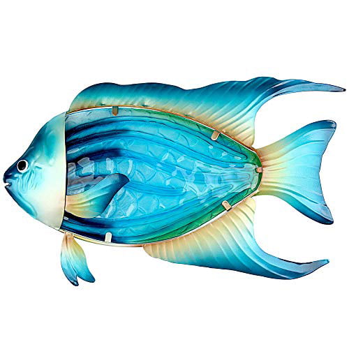 Liffy Metal Fish Wall Art Outdoor Decor Glass Garden Decorations Colorful 