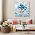 thumbnail image 5 of Octopus Wall Art Painting on Canvas, Blue Coastal Starfish Ocean Coral Nautical Canvas Art Home Prints Wall Art Framed Modern Artwork for Living Room Bedroom Wall Decor 16x16in, 5 of 9