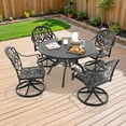 thumbnail image 4 of Hzzkey 5-Piece Outdoor Cast Aluminum Patio Dining Set with Round Table, 4 Swivel Chairs, Brown Cushions, 4 of 10