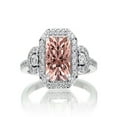 thumbnail image 1 of 2 Carat Emerald Cut Morganite and White Diamond Halo Engagement Ring on 10k White Gold, 1 of 1