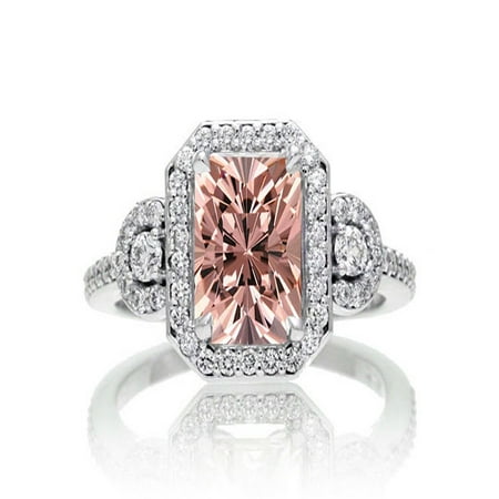 gold morganite ring emerald cut engagement 10k halo carat diamond