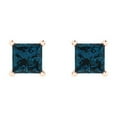 thumbnail image 3 of 1 ct Push-Back Stud Earrings for Women | 4.5mm Princess Cut Natural London Blue Topaz | 18K Rose Gold, 3 of 5