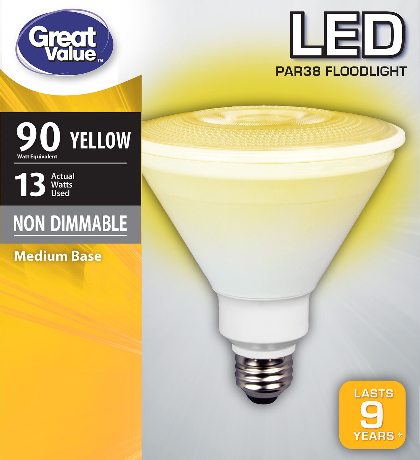 Great Value LED P38 Floodlight Light Bulb, 13W (90W Equivalent), Yellow