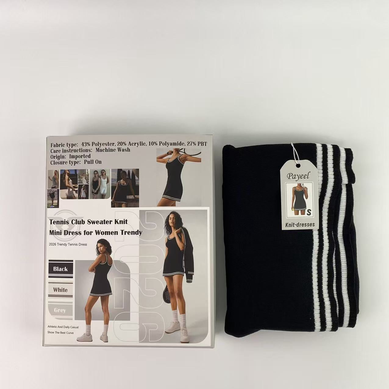 Payeel Knit-dresses,Tennis Dress for Women Athletic Striped Knitted Sweater Tank Mini Active Casual Club Golf Dresses - S