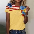 thumbnail image 2 of Levmjia American Flag & Floral Print Short Sleeve Crewneck Tee, Lightweight Comfort Stretch Summer Top for Independence Day Celebrations, 2 of 5