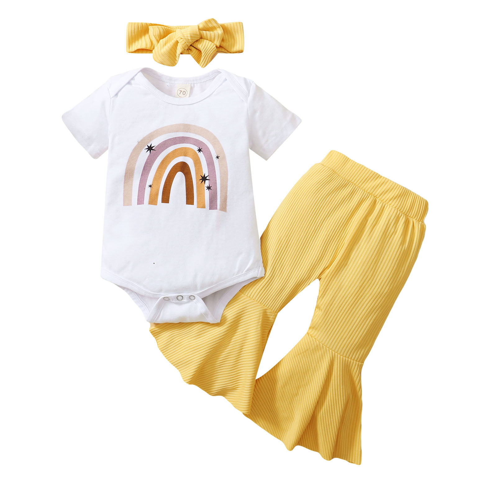 squarex Baby Girls Boys Letter Print Romper Jumpsuit Rainbow Pants Outfits Set