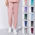 thumbnail image 4 of Xfvqtps Scrub Pants for Women Stretch Yoga Scrub Joggers Anti-Wrinkle Elastic Waist Medical Nursing Jogger Pants Solid Color Four Seasons Loose Bunched Feet Work Pants Nurse Dress Pants Pink, 4 of 4