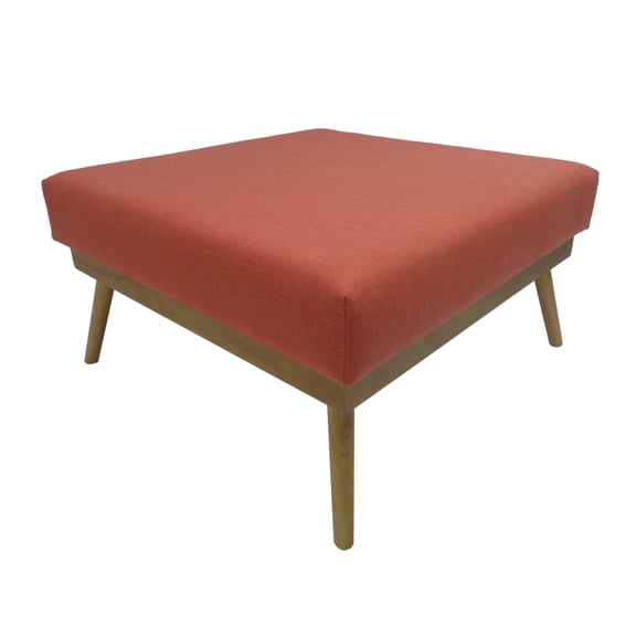 Aria Mid Century Fabric Ottoman, Coral