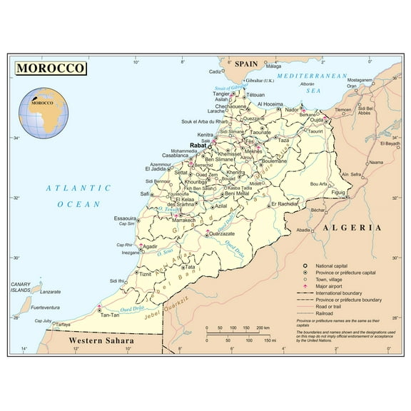 Palmetto Posters Large detailed political and administrative map of Morocco 24" x 31" Poster