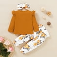 thumbnail image 4 of 12 Months Baby Girls Clothes 18 Months Girls 3PCS Fall Winter Clothing Set Solid Top Floral Pants Headband Set Toddler Girls Long Sleeve Outfits Brown, 4 of 9