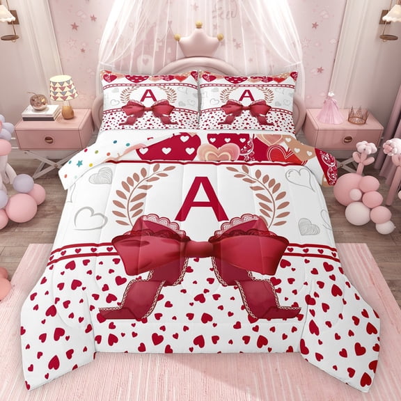 Castle Fairy 2-Piece Twin Size Comforter Set, Monogram Initial A and Love Heart Print