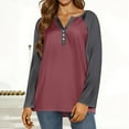 thumbnail image 5 of Hearthz Raglan Sleeve Tops for Women Color Block Long Sleeve Workout Tops for Women Fall V-Neck Button Loose Fitting Henley Shirts for Women, 5 of 5