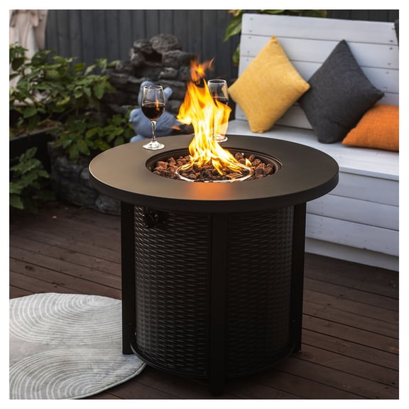 30" Propane Gas Table, 50000 BTU Round Steel for Outside Patio Deck Garden Courtyard-Black