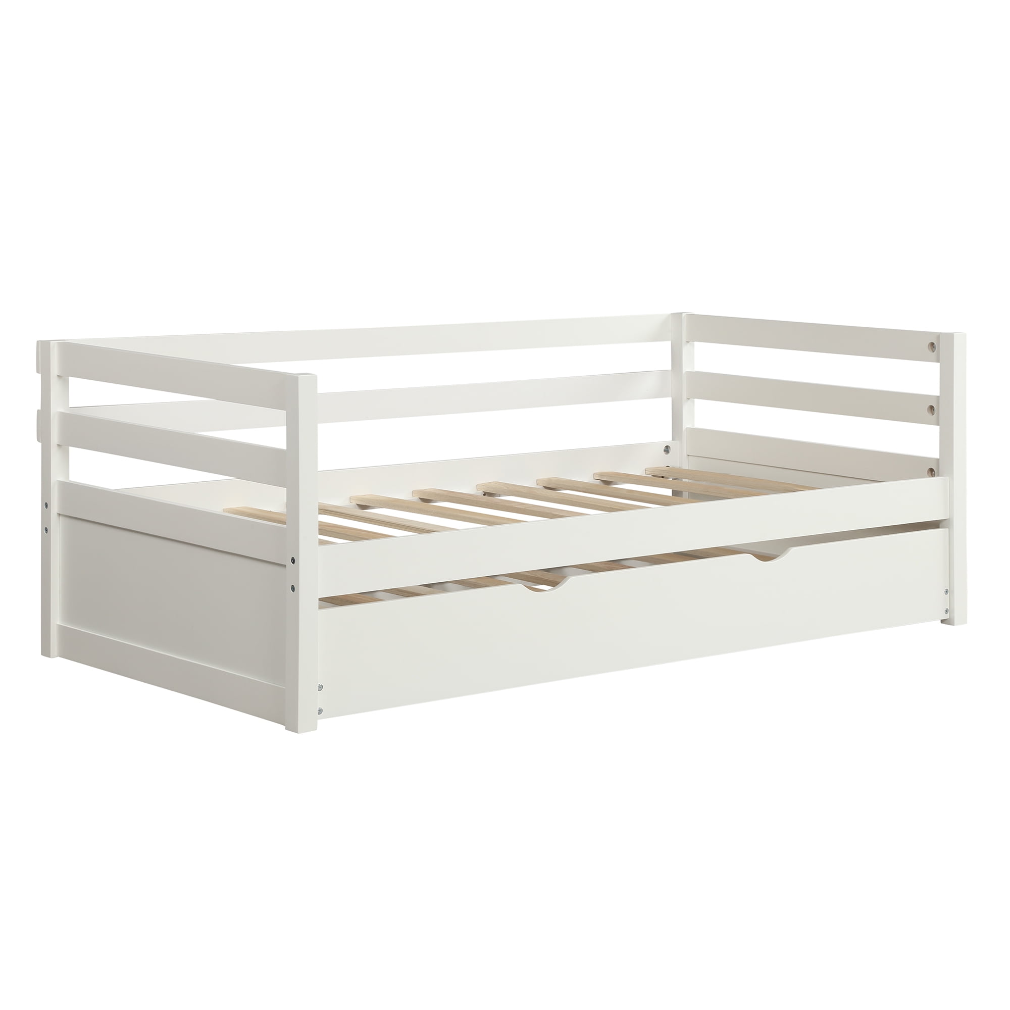 EUROCO Solid Wood Daybed with Trundle, Twin for Kids Bedroom, White