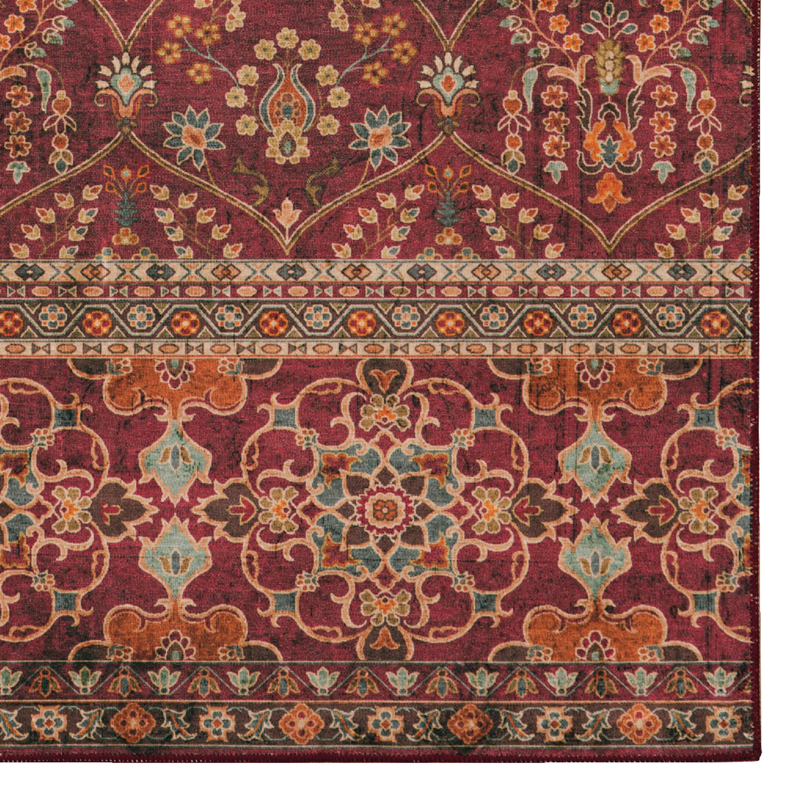 Linon Home Décor Washable Neil Area Rug or Runner Collection, Garnet and Ivory, 3' x 5'