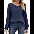 thumbnail image 1 of Camisas de Larga para Mujer, Cuello Redondo, Túnicas Informales Holgadas, Blusas Elegantes para el Trabajo, Ropa de Moda de Otoño 2025 Azul Marino L, 1 of 10