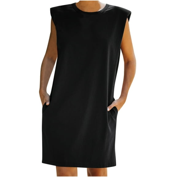 IROINNID Women's Sleeveless Shift Dress Round Neckline Sexy Loose Ladies Mini Dress Strapless Cap Solid Color Dress