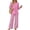 Hot Pink, variant on Vintage Ditsy Floral Print Two Piece Set for Women, 3/4 Sleeve Button Down Top & Wide Leg Pants - Retro Boho Casual Lounge Outfit with Flowy Trousers Navy L
