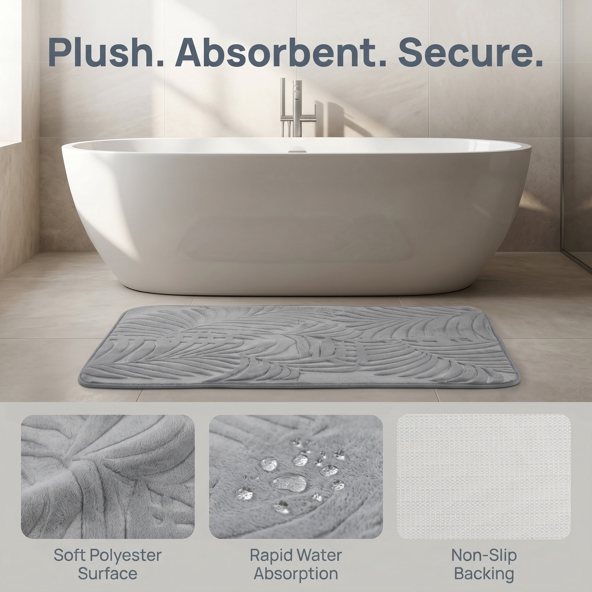 Unique Bargains Non Slip Absorbent Microfiber Plush Shaggy Bath Mat Gray 32" x 20"