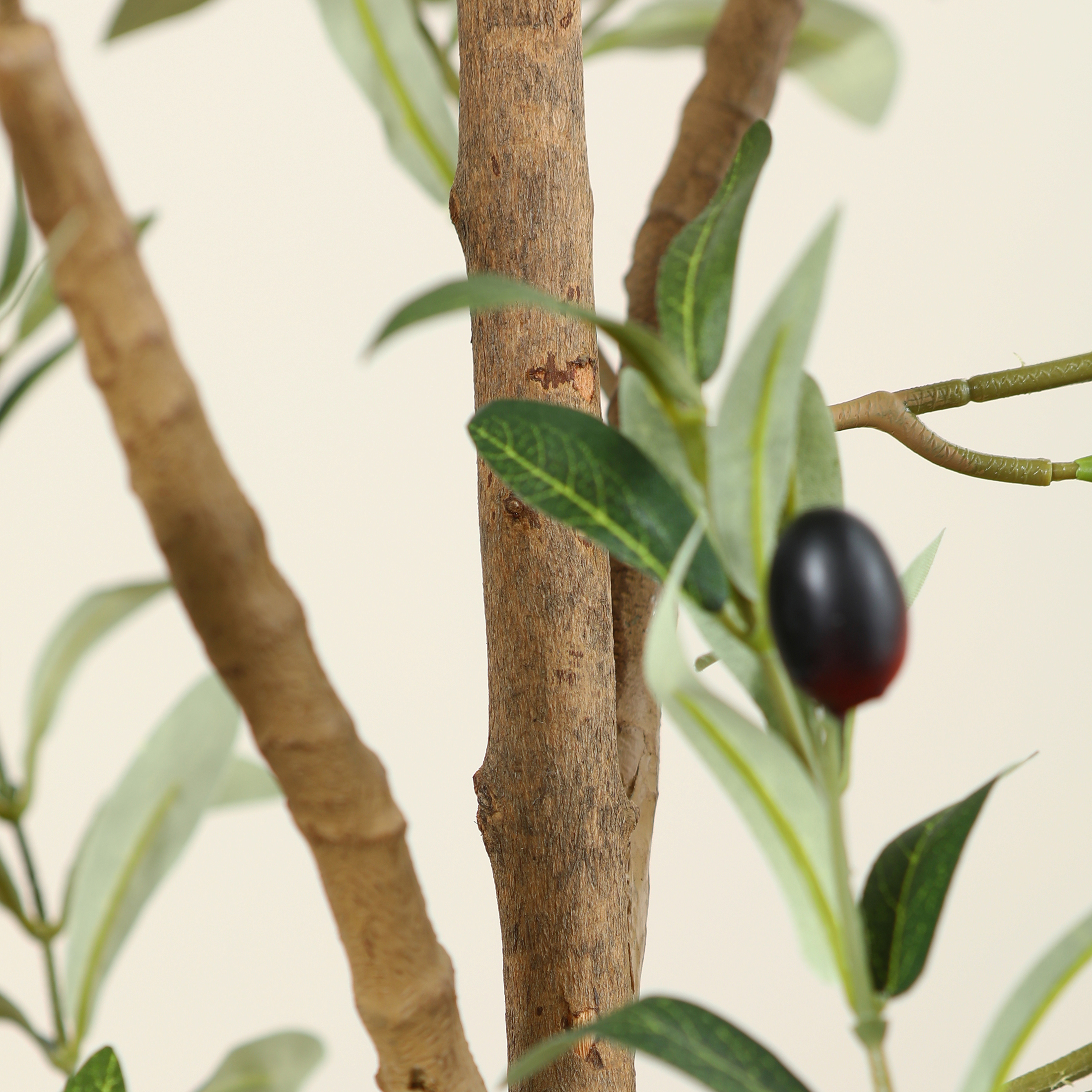 6 ft Artificial Olive Plants with Realistic Leaves and Natural Trunk, Silk Fake Potted Tree with Wood Branches and Fruits, Faux Olive Tree for Office Home Decor - image 3 of 8