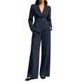 thumbnail image 2 of MLCDZ Women's 2 Piece Business Casual V Neck Long Sleeves Suit Set Blazer and High Waisted Wide Leg Loose Pants Dressy Work Office Outfits for Women, 2 of 9