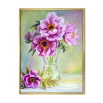 Designart 'Purple Peonies In Vase Still Life' Traditional Framed Canvas Wall Art Print