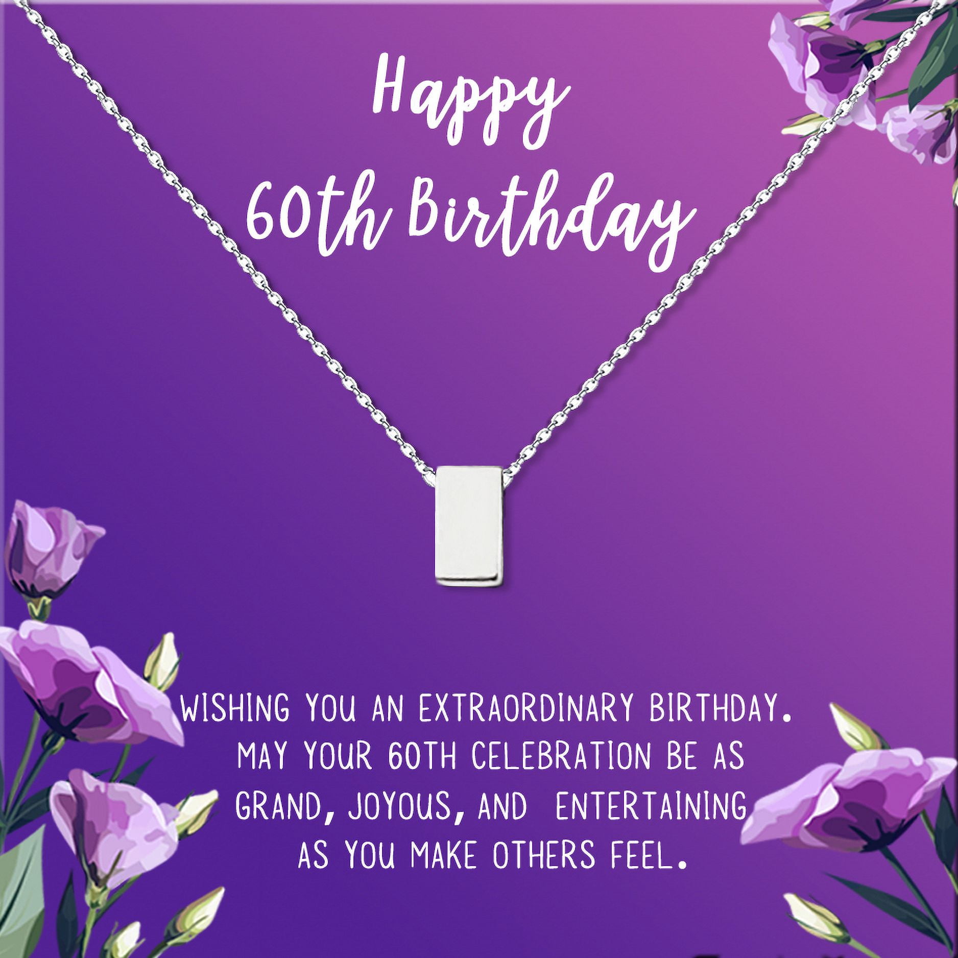 Anavia Happy 60st Birthday Gifts Stainless Steel Fashion Necklace Birthday Card Jewelry Gift for Her, Birthday Gift for Grandma-[Silver Cube, Royal Purple Gift Card]