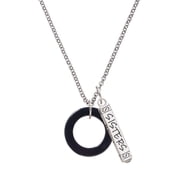 Delight Jewelry Acrylic 7/8 Ring Black Silvertone Sisters Best Friends Forever Bar Charm Necklace, 23