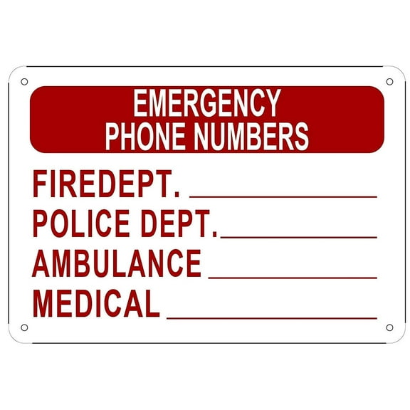 Emergency Phone Numbers sign (Aluminium RUST FREE 7x10)