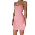 thumbnail image 5 of Color sólido verano falda de tirantes delgada sin tirantes sexy vestido elástico Irfora Rosa L, 5 of 5
