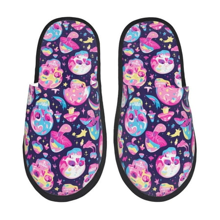 

House Slippers for Women Men - Skull mushroom colorful cute Warm Non-slip Mens Womens Slippers Cozy Slip-on House Shoes Bedroom Outdoor Indoor Slippers for Men