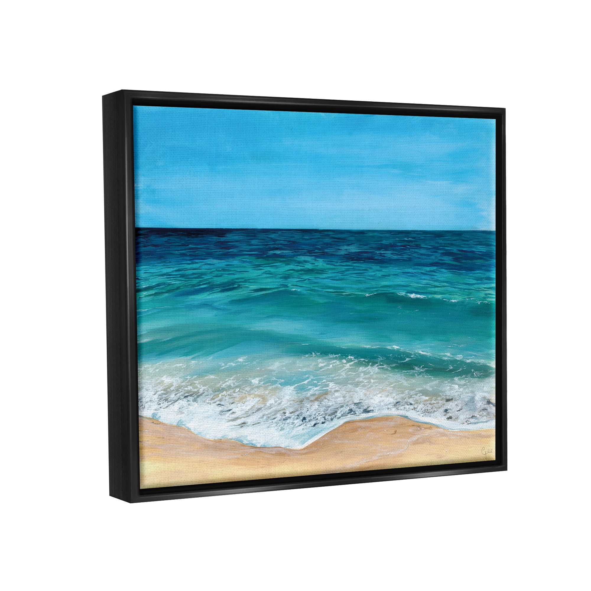Stupell Industries Coastal Beach Foam Nature Painting Black Floater Framed Art Print Wall Art, 31 x 25