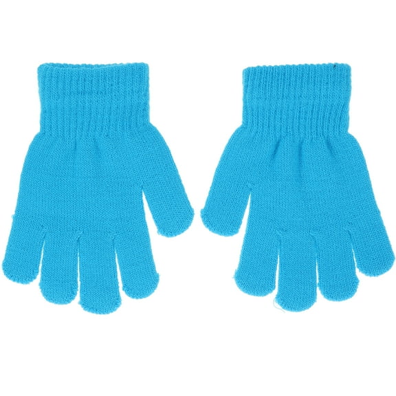 Blue Knit Warm Winter Gloves for Kids with Full Finger Design Fits Boy and Girl Ages 4-12 Years Old