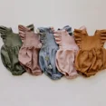 thumbnail image 2 of Mono de verano liso para niñas de 0 a 24 meses, mono de lino con volantes y mangas cortas, monos para recién nacidos y niños pequeños, 2 of 5
