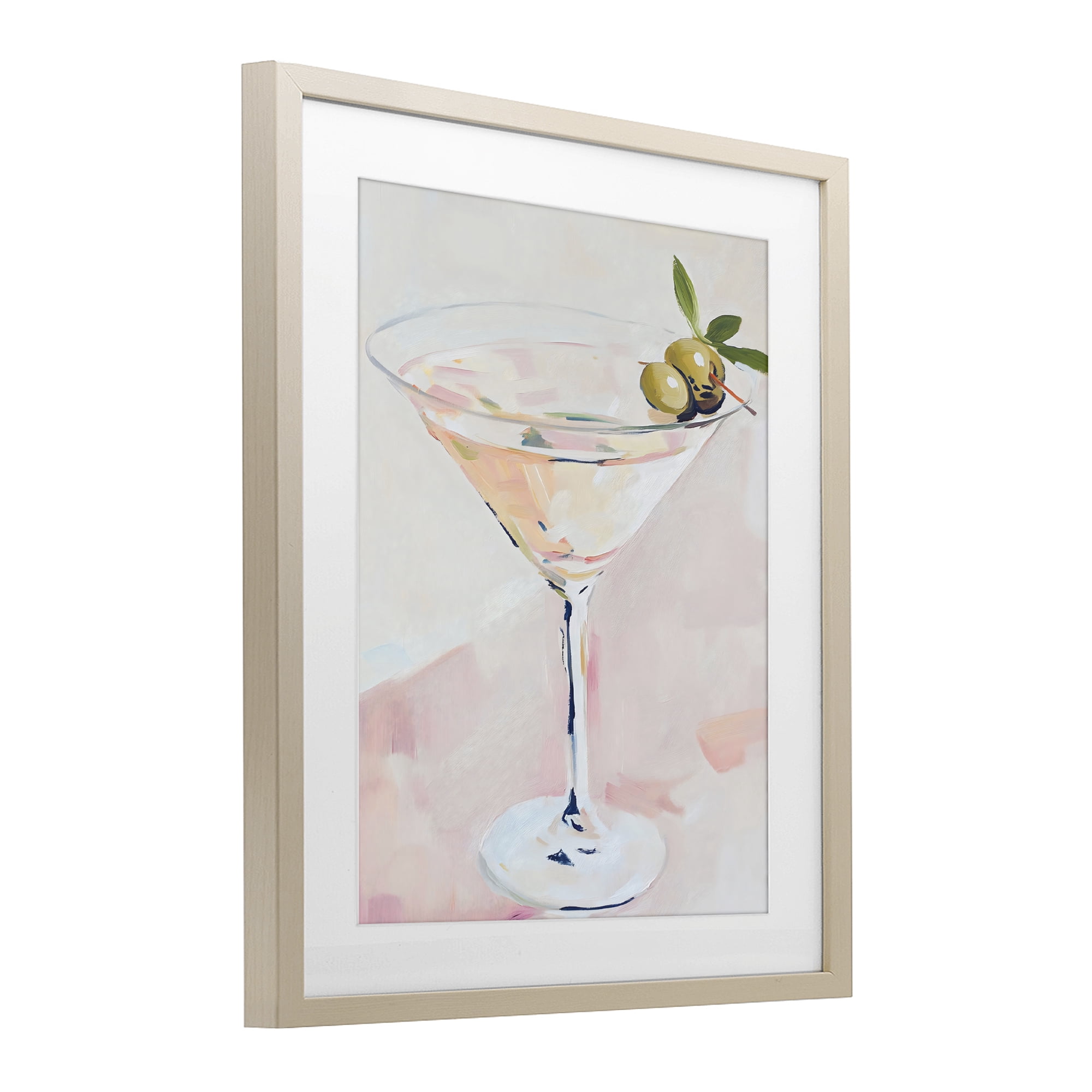 Stupell Industries Pastel Martini with Olive Garnish Birch Framed Print Under Glass, design by The Prints Vibe