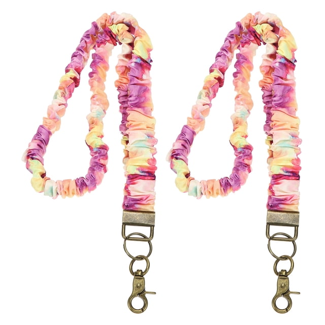 Lanyard Scrunchie para Profesores, 2 Pcs Lanyards Elásticos para Profesores, Bonito Soporte Retráctil para Identificación con Clips para Mujeres, Colorido Tie-Dye